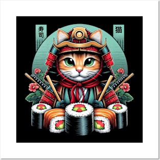 Kawaii Samurai Sushi Cat | Women’s Cute Japanese Cat Lover Posters and Art